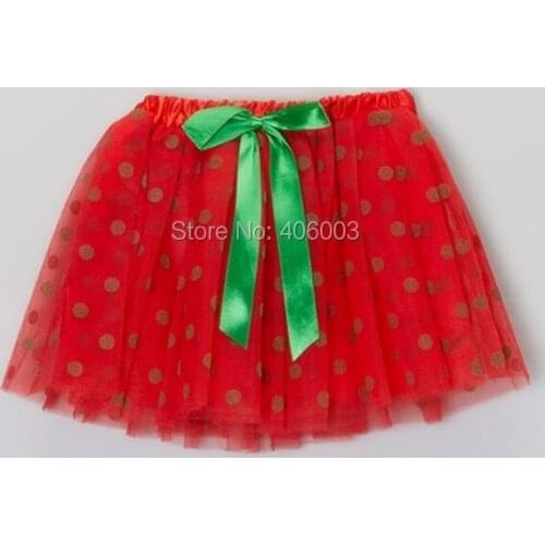 New Arrival baby girls tutu green with red polka dot skirts kids children fluffy tulle satin ribbon christmas tutu free shipping