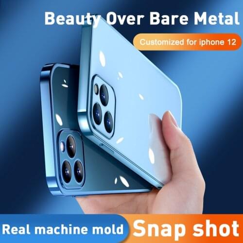 New Straight Edge Electroplated Phone Case Transparent Phone Shell Fine Hole Protective Case For IPhone 12 Mini 12 Pro Max Hot