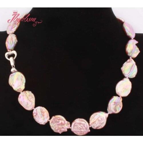 Coin Freshwater Pearl Classical Women Necklace 15-16mm Coin White Purple Freshwater Pearl Beaded Necklace for Women Gift 17"