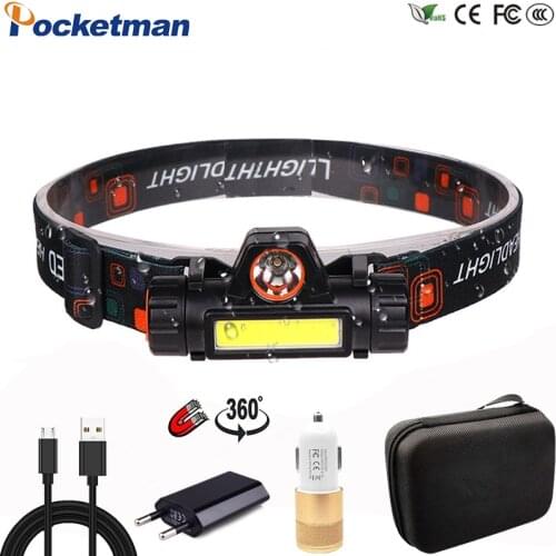 Portable mini High Power LED Headlamp Built-in Battery T6+COB USB Rechargeable Headlight Waterproof Head Torch Head Lamp