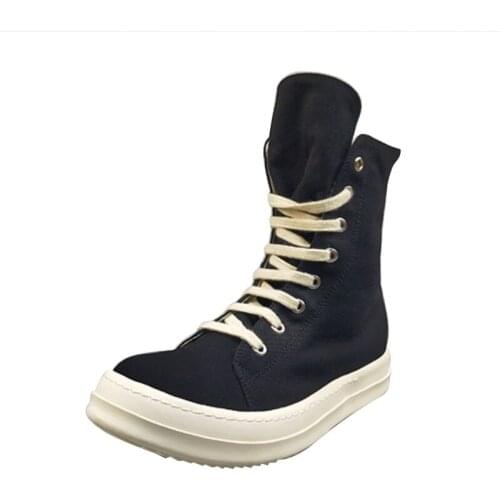 Men Casual Canvas Shoes High Luxury Trainers Lace-Up Zip Spring Male Basic Black Casual Boots Brand Flats Shoes