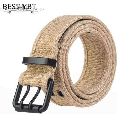 Best YBT Unisex Canvas Belt Alloy Double Pin Buckle Belt High Quality Fashion Simple Sport Cowboy Casual Men And Women Belt
