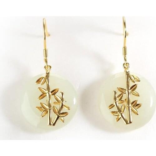 S925 Sterling Silver Inlaid Hetian White Jade Womens Safety Buckle Earrings Retro Temperament Earring Pendant for Ladies Earrin