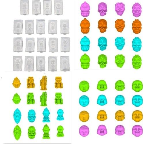 19Pcs 3D Carving Buddha Head Nail Art Silicone Mold New Year Lucky Charm God of Wealth Sun WuKong Gel Resin Casting Mold
