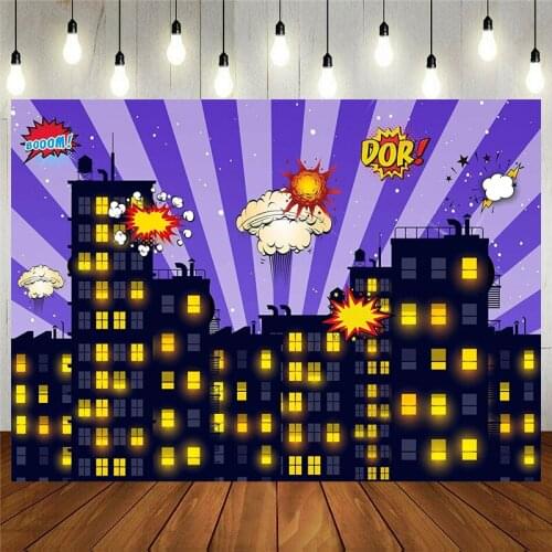 Superhero Explosion Photography Backdrop Cartoon City Baby Birthday Shower Party Background Banner Decoration