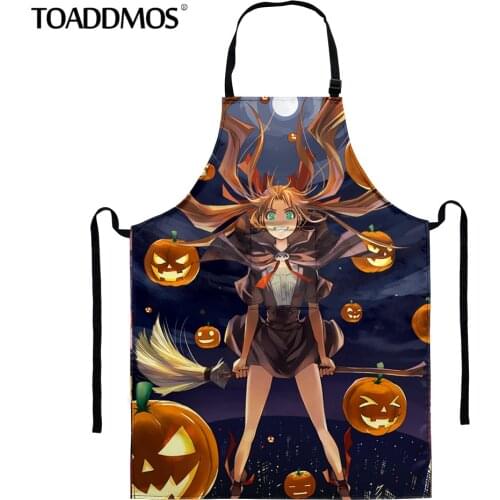 TOADDMOS Halloween Pumpkin Witch Print Kitchen Apron for Women Household Cleaning Apron Oil Proof Chef Apron delantal cocina