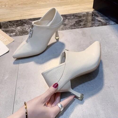 Crystal zipper pointed toe solid pumps sexy ladies thin high heels all match casual comfy brief women single shoes non-slip 2021