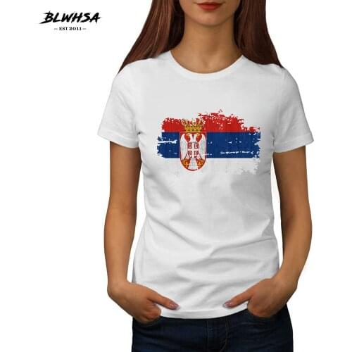 BLWHSA Brand New Women T Shirt Nostalgic Serbia National Flag Casual Short Sleeve Cotton O-Neck T-Shirts For Women
