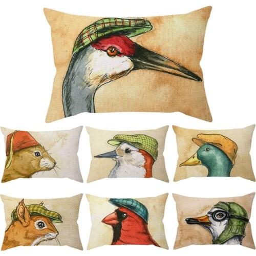 30x50cm Cute Animal Bird Wear a hat Colorful Vintage Sofa Decorative Throw Pillow Case Hen Crow Funny Car Chair Cushion Cover
