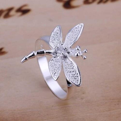 Womens 925 Silver Zircon Dragonfly Ring Gift Jewelry Ring Wholesale size 6-10
