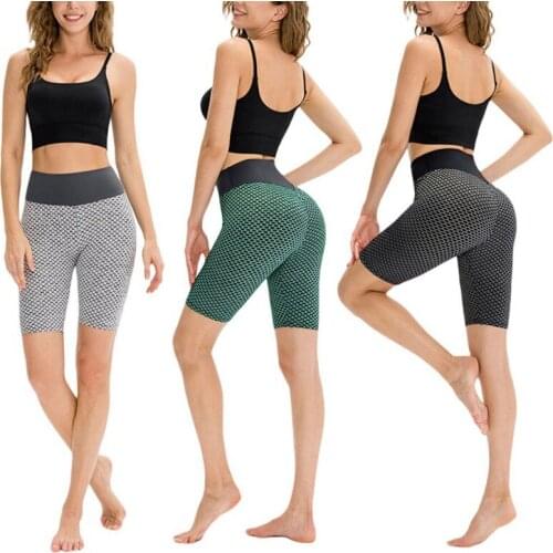 Women Summer Sports Short Pants High Waist Booty Lifting Fitness Honeycomb Tightening Bubble Butt Abdomen Quick Dry Gym Clothing