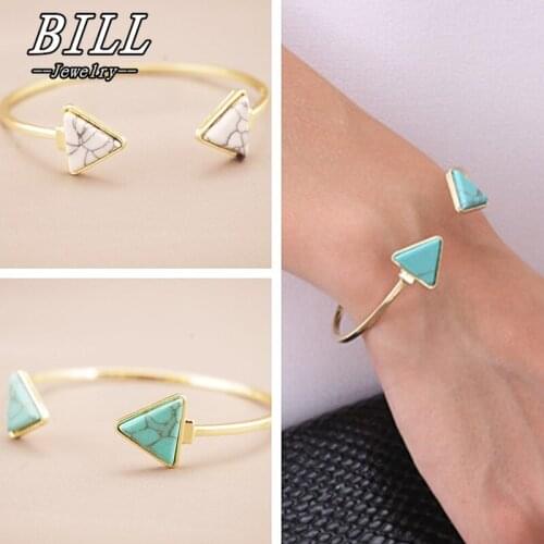 SL238 Gothic Punk Triangle Stone Bangle Cuff Bracelets Jewelry Open Adjustable Geometric Bracelet Bangles Pulseiras Bijoux 2018