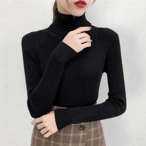 Turtleneck Women Pullover Sweater Spring Jumper Knitted Basic Top Fashion Autumn Long Sleeve Korean Ladies Clothes 2021