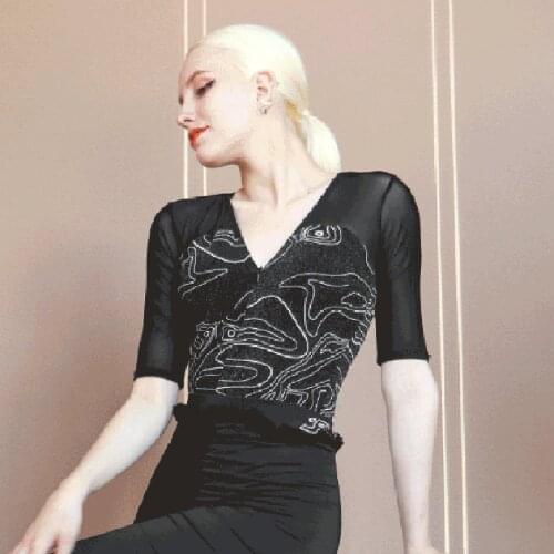 2021 New TL763 Female Latin Dance Bodysuit Women V Neck Floral Tops for Belly Dancing Modern Dance Performamnce Cloth