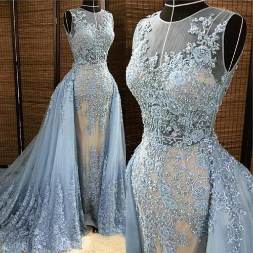 Formal Gowns Removable Tail Vestido Longo Abendkleider Tulle Evening Gown With Beaded Mermaid Evening Dresses Long Custom Made
