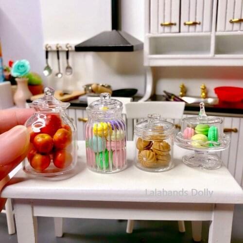 1:12 Dollhouse Mini Cookies Dot Heart Cookie Glass Jar Model for Dollhouse Furniture Decoration Accessories