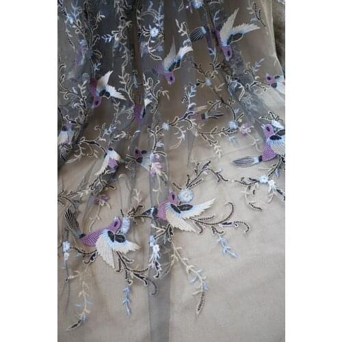 1 yard heavy beaded multi colors birds flowers lace fabric mesh embroidered lace fabric