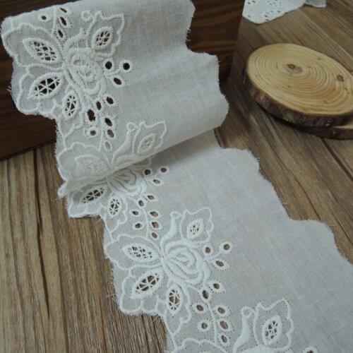 100% Cotton cloth embroidered Off white lace trim fabric high quality width 8.8cm Free shipping-JZHB