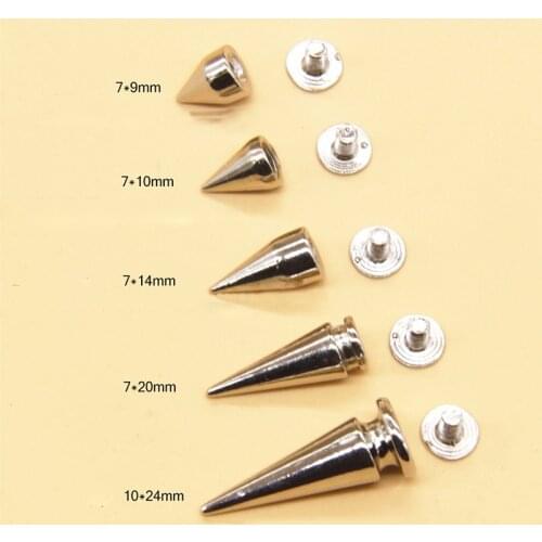 100 Pcs/set Silver 9-24mm Height Conical Rivets Toolkit Spots Cone Screw Metal Studs Leathercraft Rivet Bullet Spikes