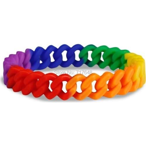 1000pcs segmented Gay Pride Rainbow Chain Link wristband silicone bracelets free shipping by FEDEX A