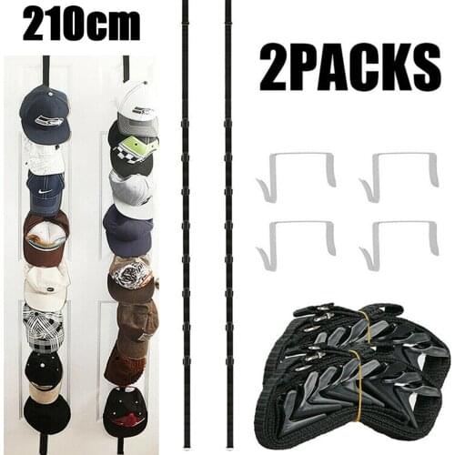 2 Pcs Closet Hanging Cap Organizer Adjustable Cap Rack Closet Hanger System Storage 7 Hooks Door Baseball Hat Holder Strip Black