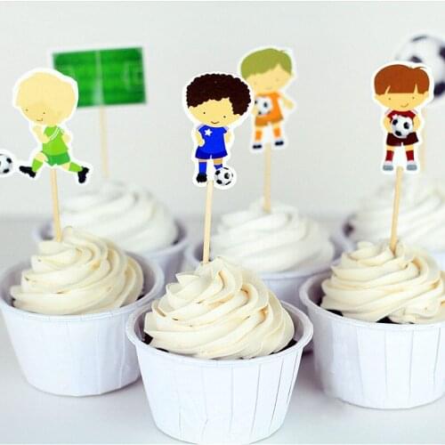 24pcs Player football field cake flag cake top packaging children boy happy birthday party supplies cake baking decoration