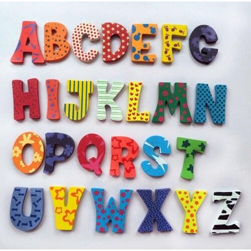26 Pcs Wooden Fridge Magnet Alphabet Cartoon Educational Numbers Development Toy Child Magnetic Sticker Classroom Home Decor