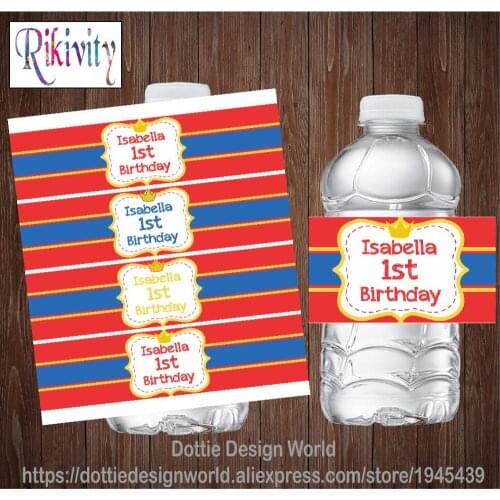 Rikivity Personalized Crown Red Blue Kids Birthday Water Bottle Wine Labels Candy Bar Wrapper Stickers Baby Shower Decoration