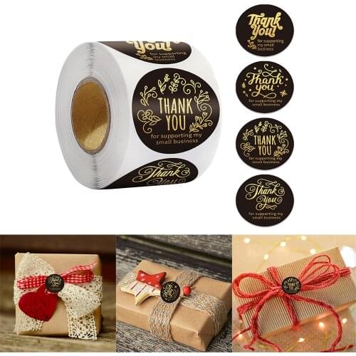 500pcs/roll Thank You Label Stickers Black Seal Labels Gold Foil Paper Decoration Sticker For Handmade Gift Stationery Sticker