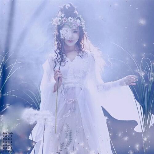 6 Designs WYJN Fantasy Dreamy Fairy Costume Hanfu Fairytale Flower Snow Elf Thematic Photography Dress Female Stage Performance