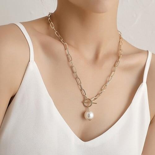 Gold Color Fashion Necklace For women Pearl Portrait Locking Pendant Multilayer Chain Chokers Pendants Female Banquet Jewelry