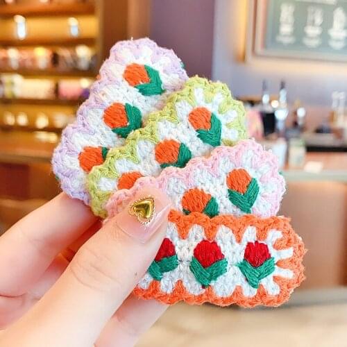 Children Cute Colors Knitting Rectangle Flower Cherry Ornament Hair Clips Girls Lovely Barrettes Hairpins Kids Hair Accessories