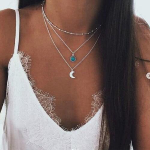 European And American Fashion Bohemian Jewelry 2019 New Hot Selling Fashion Jewelry Moon Three-layer Multi-layer Female Necklace