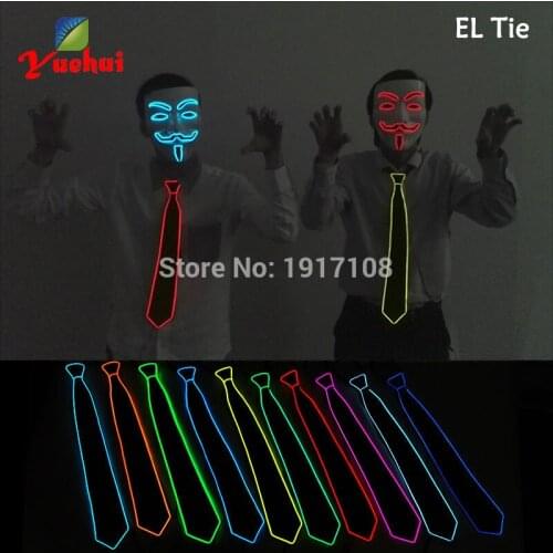 DC-3V New design 10 Color Select Battery Powered Glowing EL Neck tie glittery LED tie For Evening Party decoration Wedding Gifts