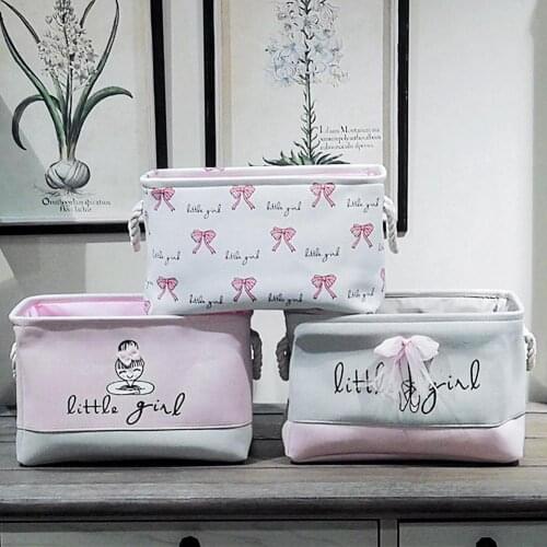 Girl Bowtie Print Laundry Basket Socks Sundries Storage Organizer Container