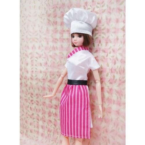 Handmade Cosplay Costume Chef Clothes For Barbie Doll Clothes & Hat Suit For Barbie 1/6 BJD Dolls Accessories Kids DIY Toy