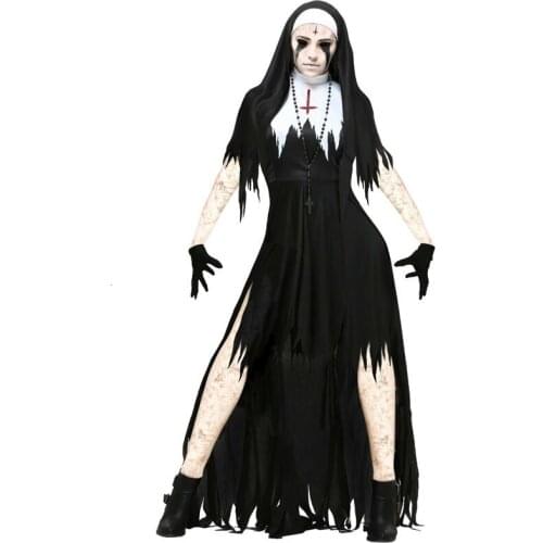 Halloween Nun Cosplay Costume Women Black Vampire Fantasy Dress Terror Sister Party Disguise Female Fancy For Adults
