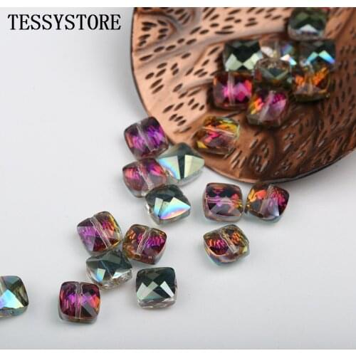 40pcs/lot Square Crystal Beads Cut Straight Hole Glass Crystal Beads For Jewelry Making Necklace Bracelets DIY Accessories