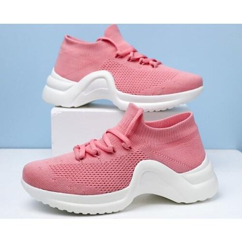 Flying Woven Breathable Ultra-light Sports Womens Shoes Non-slip Wear-resistant Rubber Platform Vulcanized Shoes Casual Shoes