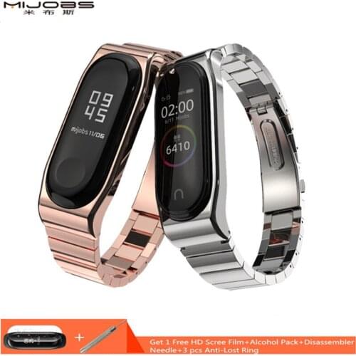 Mijobs MiBand 3 Strap Metal for Xiaomi Mi Band 3/4 Stainless Steel Bracelet MiBand 3/4 Wristbands Replace MiBand 3/4 Wrist Strap