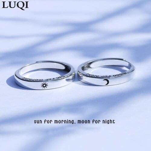 Fashionable Couple S925 Silver Plated Simple Sun Moon Couple Opening Adjustable Rings Love Anniversary Gift J62