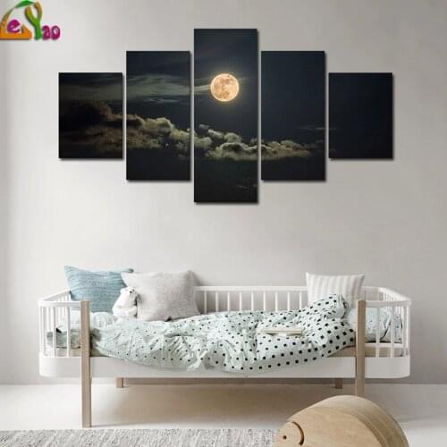 5 Pieces Modern Night Moonscape Diamond Painting Cross Stitch Kits Multi-Picture Diamond Embroidery Poster Room Home Decor
