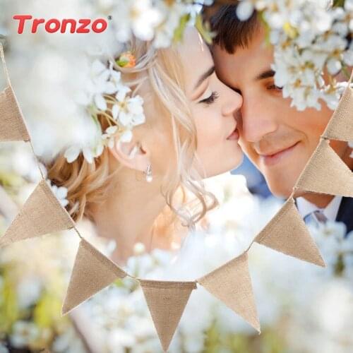 Tronzo 13Pcs/Set Wedding Linen Banner Jute Rope Flax Triangular Flags For Party Anniversary Garland Decorations Wedding Favors