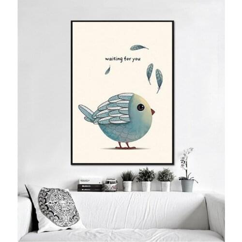 Unframed Wall Art Posters And Prints 1 Piece Canvas Painting Home Decor Modern HD Printing Cute Cartoon Bird Warm Words
