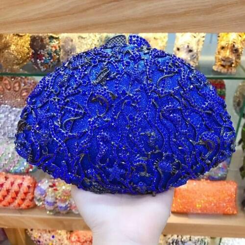 Newest Crystal Diamond Chain Evening Bag Luxury Blue/Silver Crystal Diamond Evening Bags Luxury Handbags Women Clutches Bags