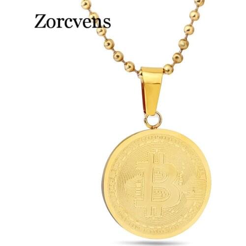 Modyle 2020 New Brand Classical Men Byzantine Necklaces Fashion New Stainless Steel 60cm Long Bitcoin Pendant for man