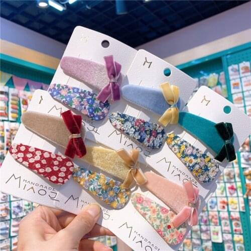 2020 New Sweet Girl Simple Colorful Velvet Bow Plush BB Clip Fashion Childrens Floral Fabric Hairpins Kids Hair Accessories