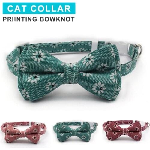 Pastoral Style Pet Dog Cat Collar Floral Printing Adjustable Comfortable Soft Cloth Strap Cats Chain Bowk Tie Pets Accessory