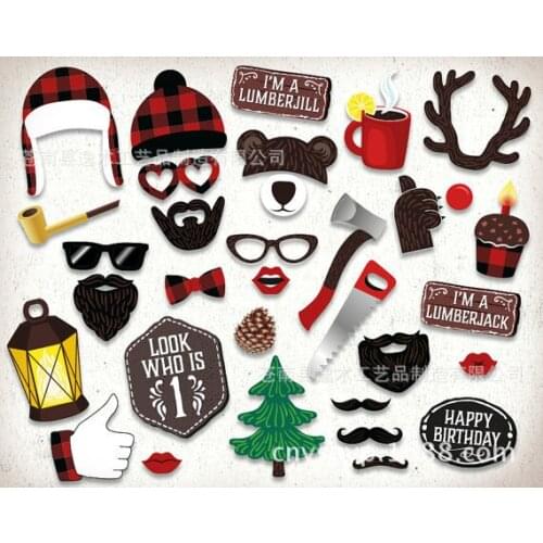 PZ131 33pcs Kids Birthday Party Decorations Lumberjack DIY Photobooth Props Merry Christmas Party Supplies
