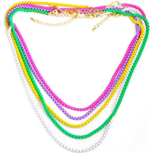QMHJE Thick 3mm Candy Color Necklace Chain Basic Women Choker Link Neon Green Yellow Jewelry Accessoriy Bohemia Fluorescent